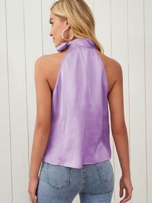 SHEIN Privé Knot Detail Solid Top - Lilac Purple - View 2