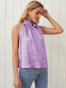 SHEIN Privé Knot Detail Solid Top - Lilac Purple - View 5