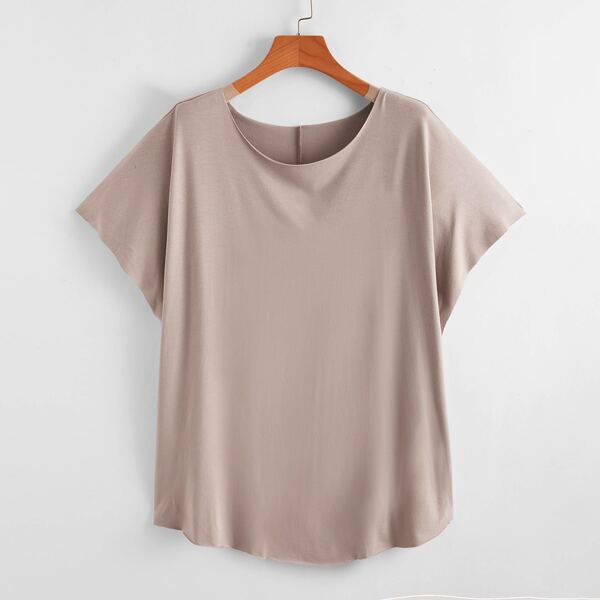 

Plus Solid Batwing Sleeve Sleep Top, Mocha brown