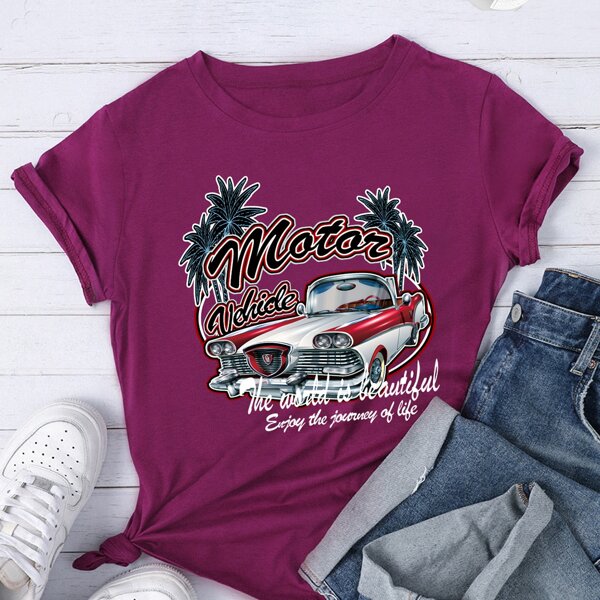 

Car And Slogan Graphic Tee, Burgundy