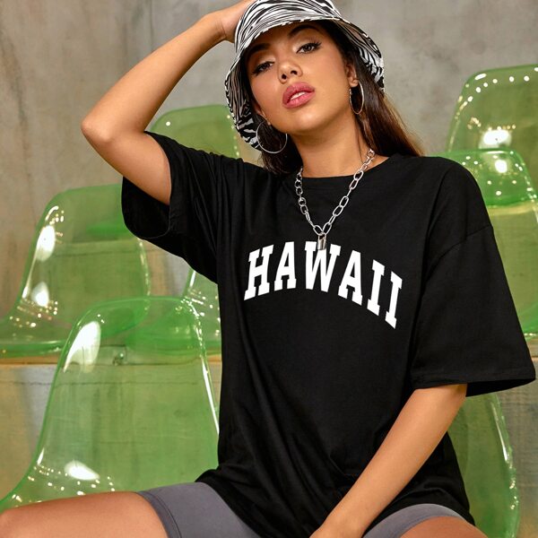 

Letter Graphic Drop Shoulder Oversized Tee, Black
