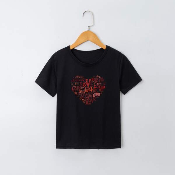 

Girls Heart And Letter Graphic Tee, Black