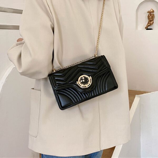 

Stitch Detail Chain Shoulder Bag, Black