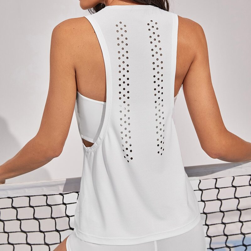 

Cut Out Back Tennis Tank Top Without Bandeau, White