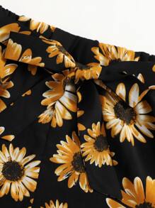 Soleia One Shoulder Top & Floral Belted Shorts Set - Black - View 4