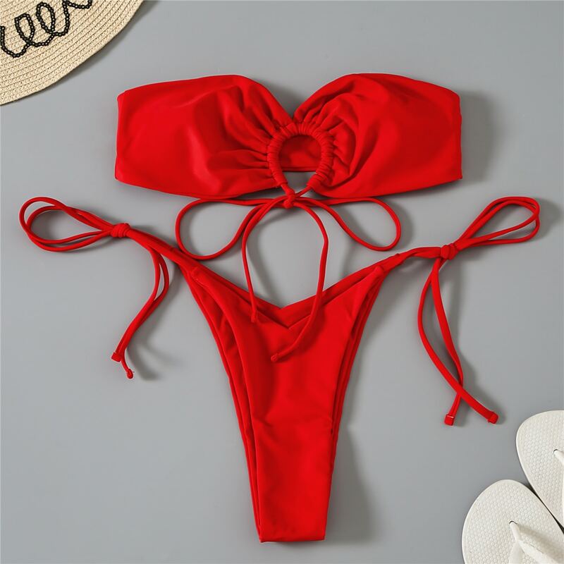 

Versatile Self-Tie Bikini Swimsuit, Red