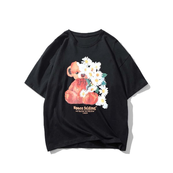 

Men Slogan And Daisy Print Tee, Black