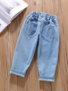 Young Girl Hand & Heart Print Jeans - Light Wash - View 2