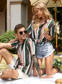 Manfinity Men 1pc Vertical Striped Button Up Shirt - Multicolor - View 3