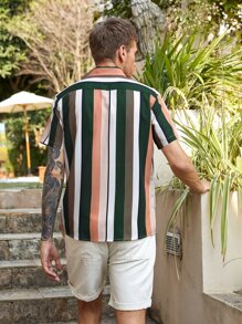 Manfinity Men 1pc Vertical Striped Button Up Shirt - Multicolor - View 2