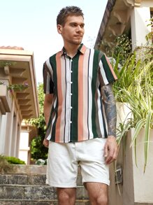 Manfinity Men 1pc Vertical Striped Button Up Shirt - Multicolor - View 4