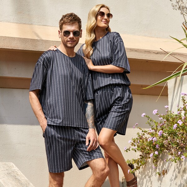 

Vertical Striped Tee & Shorts, Dark grey