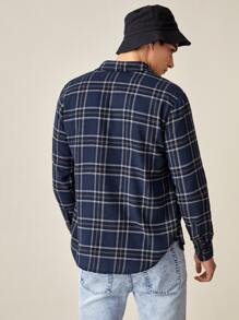 Manfinity RebelGame 男士格紋紐扣襯衫 - 藏蓝色 - 查看 2