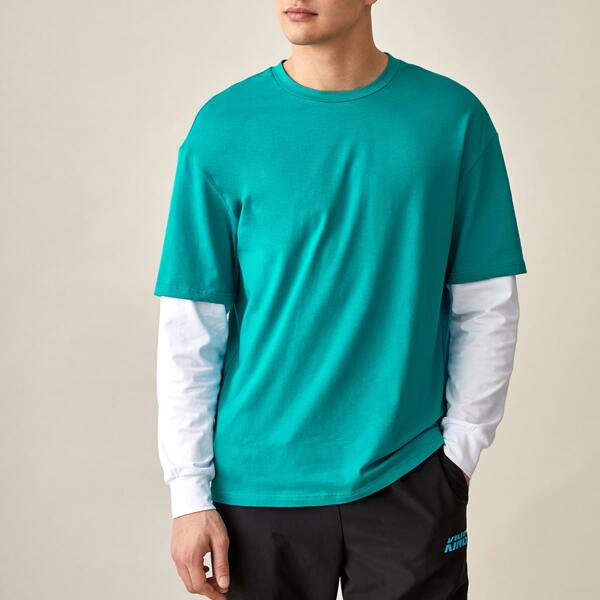 

Men Color Block 2 In 1 Tee, Blue