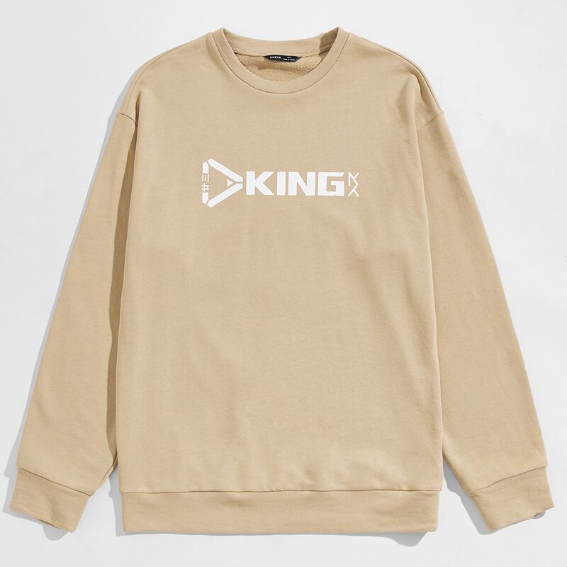 

Guys Drop Shoulder Letter Graphic Pullover, Khaki