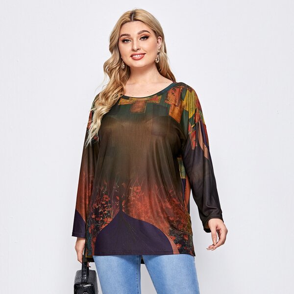 

Plus Floral Drop Shoulder Split Side Tee, Multicolor