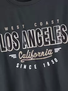 Flirla Áo thun Plus size Lá thư Giải trí - Màu xám đen - Xem 3