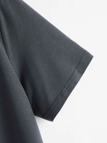 Flirla Áo thun Plus size Lá thư Giải trí - Màu xám đen - Xem 4