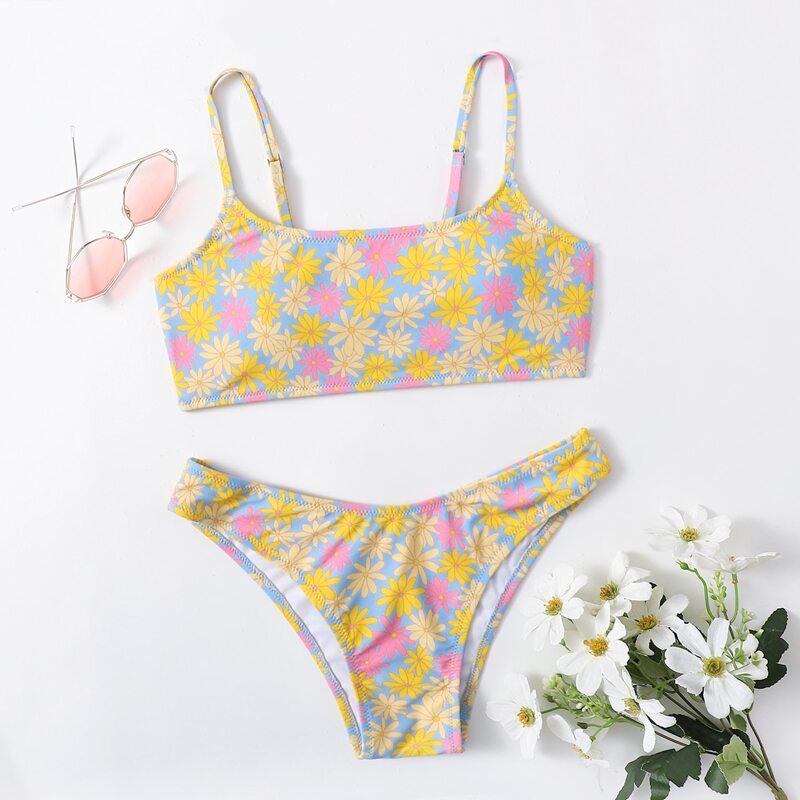 

Floral Cami Bikini Swimsuit, Multicolor