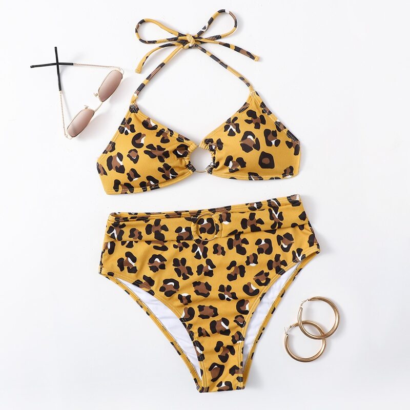 

Leopard Ring Decor Bikini Swimsuit, Yellow
