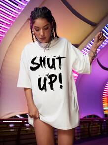 SHEIN Unity Drop Shoulder Letter Graphic Oversized Tee, Unisex - White - View 5