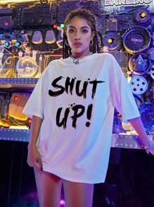 SHEIN Unity Drop Shoulder Letter Graphic Oversized Tee, Unisex - White - View 7