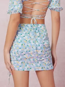 SHEIN VCAY Váy Dây kéo Hoa Boho - Màu xanh nhạt - Xem 2