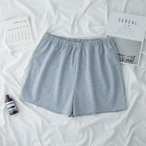 

Plus Solid Elastic Waist Shorts, Light grey