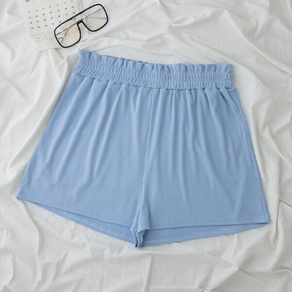 

Plus Solid Paperbag Waist Track Shorts, Baby blue