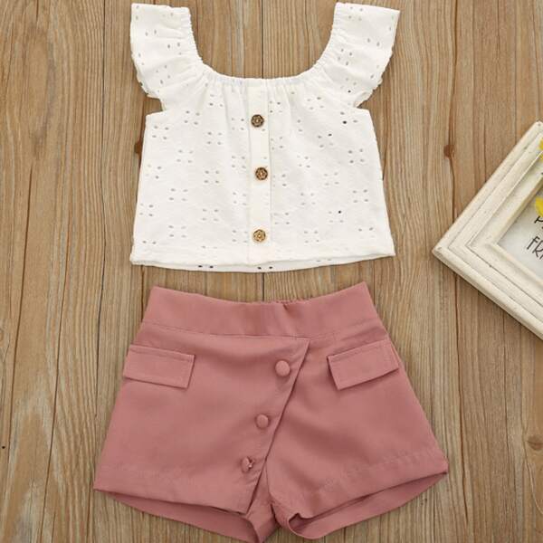 

Toddler Girls Button Front Top With Shorts, Multicolor