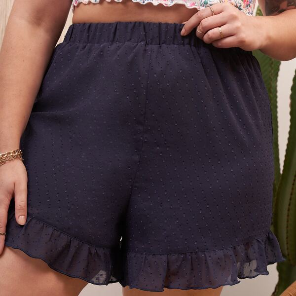 

Plus Ruffle Hem Swiss Dot Shorts, Navy blue