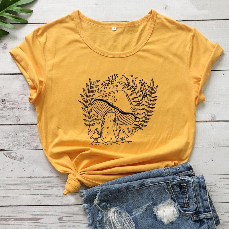 

Mushroom Graphic Tee, Mustard yellow