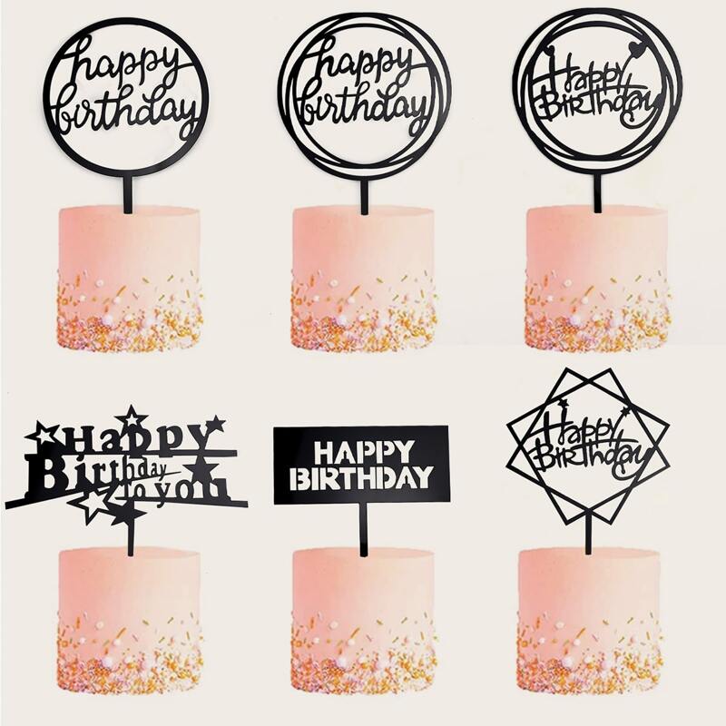 

6pcs Random Birthday Cake Topper, Black