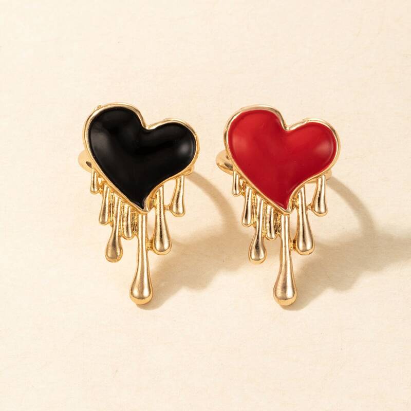 

2pcs Dripping Heart Ring, Multicolor