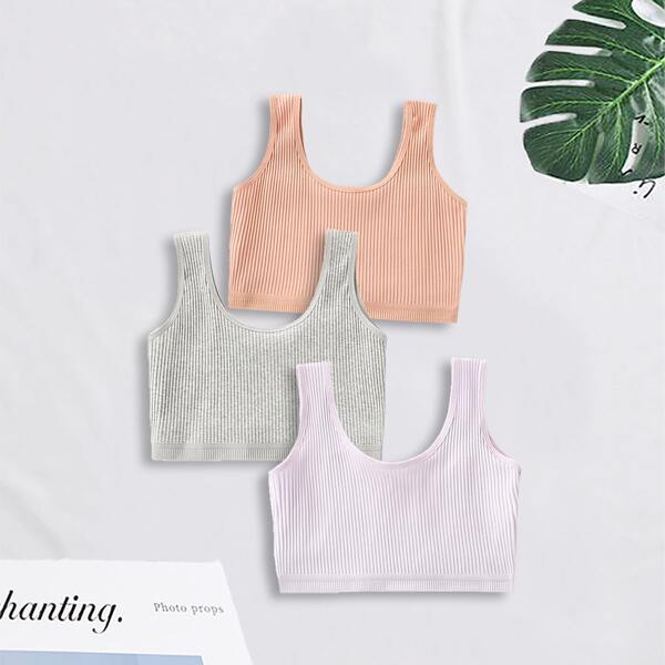 

Girls 3pcs Rib-Knit Bralette, Multicolor