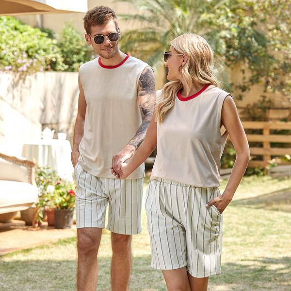 

Striped Elastic Waist Shorts, Light grey