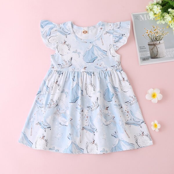 

Baby Girl Glass Slipper And Crown Print Dress, Multicolor
