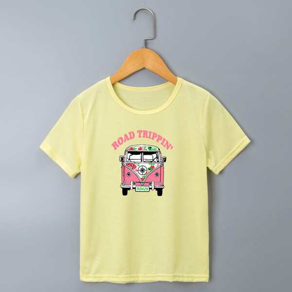 

Girls Bus And Letter Graphic Tee, Yellow