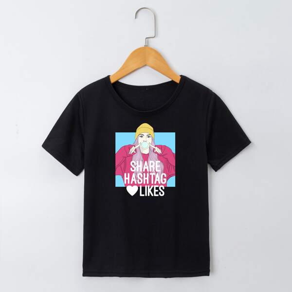 

Girls Figure & Letter Graphic Tee, Black