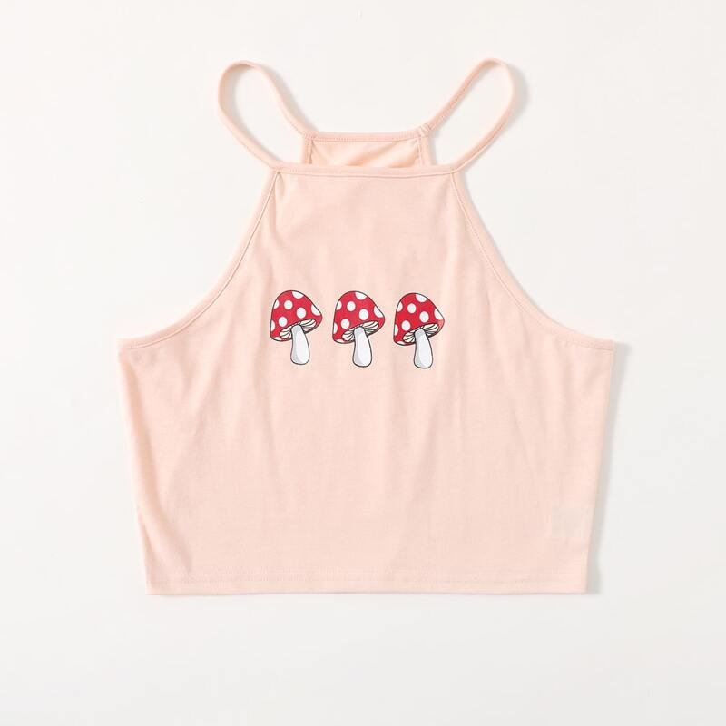 

Mushroom Graphic Crop Cami, Coral pink