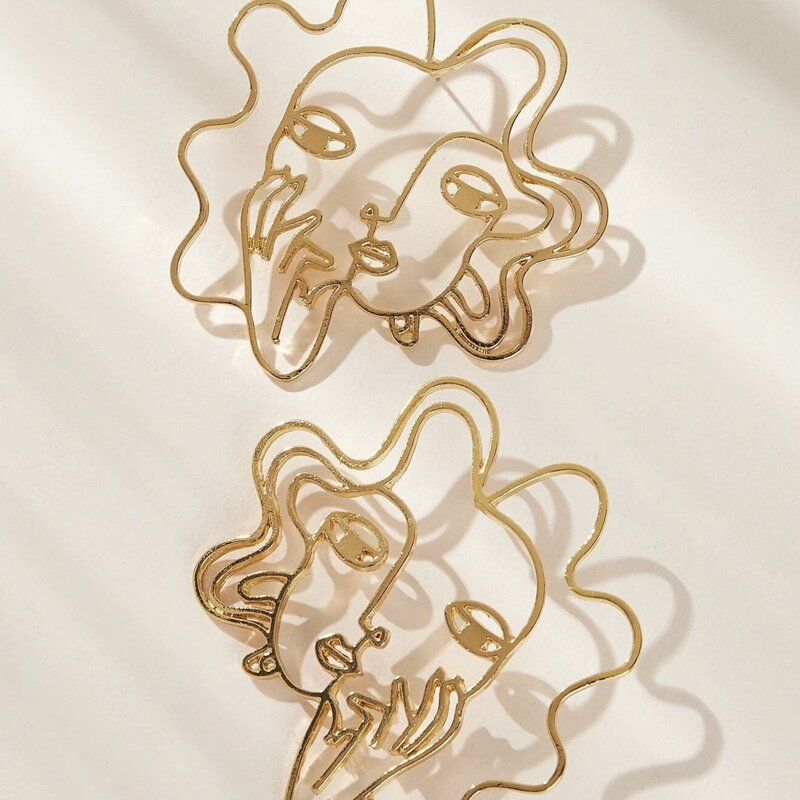 

Face Drop Earrings, Gold