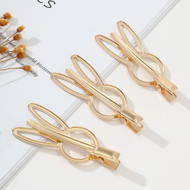 

3pcs Rabbit Shaped Hair Clip, Gold