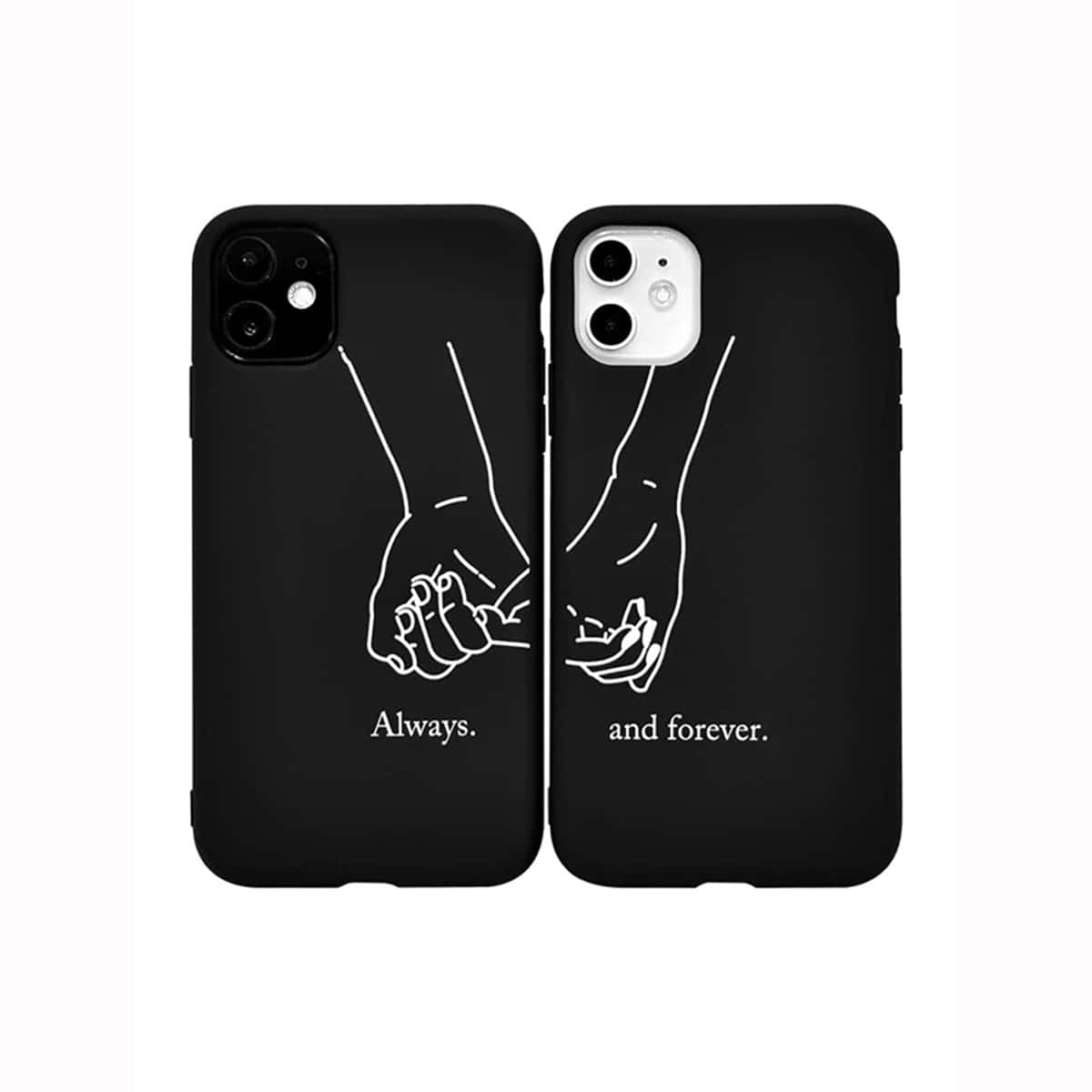 

2pcs Gesture & Letter iPhone Case, Black