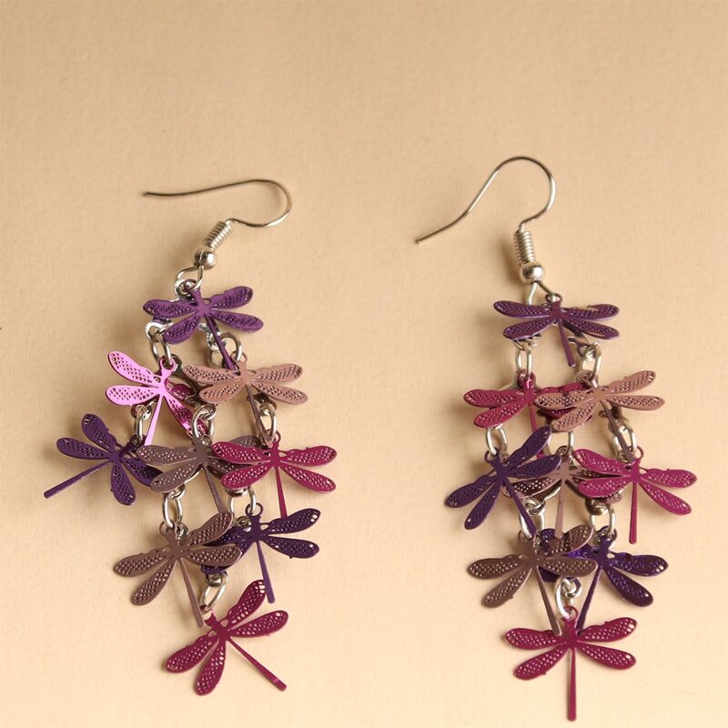 

Layered Dragonfly Drop Earrings, Multicolor