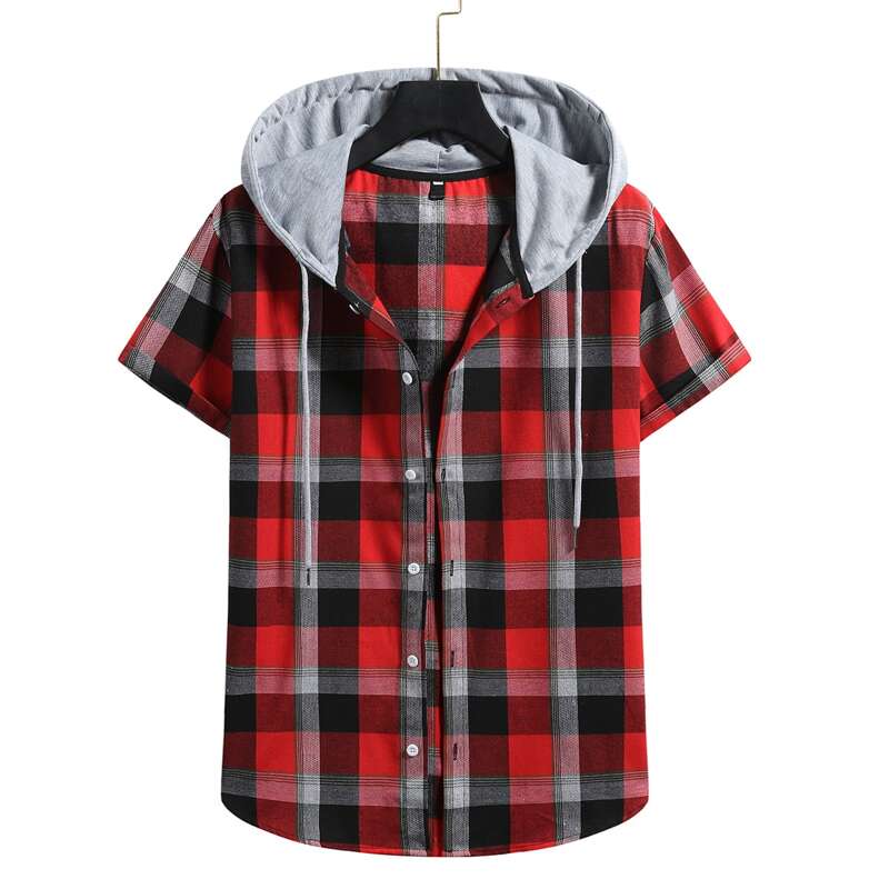 

Guys Tartan Button Front Drawstring Hooded Shirt, Multicolor
