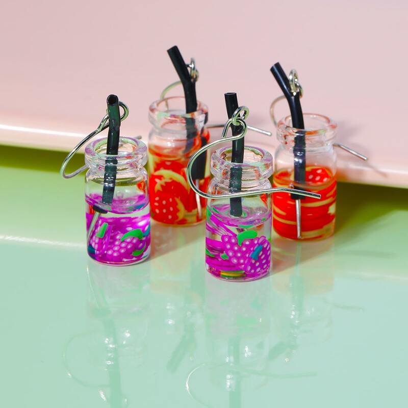 

2pairs Fruit Bottle Drop Earrings, Multicolor