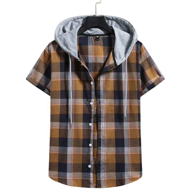 

Guys Plaid Button Front Drawstring Hooded Shirt, Multicolor