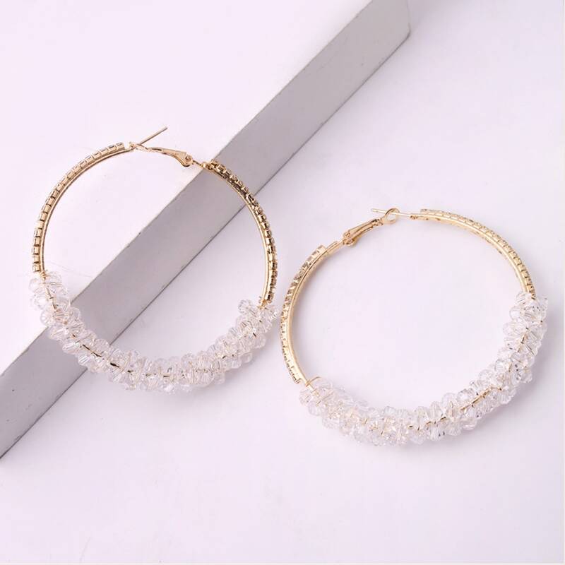 

Rhinestone Crystal Hoop Earrings, Gold