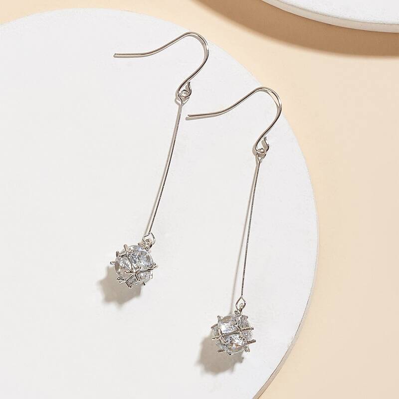 

Rhinestone Drop Earrings, Silver