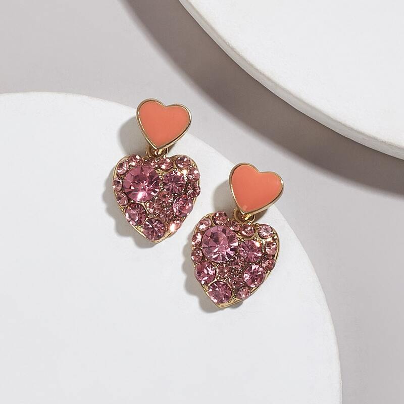 

Rhinestone Heart Drop Earrings, Multicolor